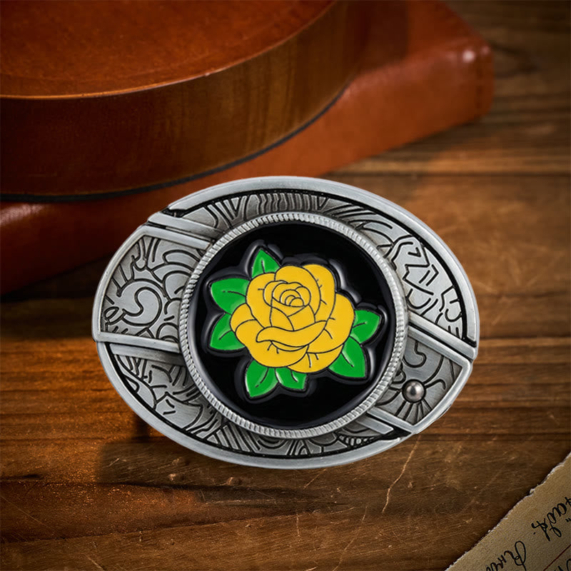 Ceinture en cuir avec boucle de couteau pliant dissimulé style western rose jaune de l'amitié - Rose jaune - Sans ceinture - Ceinture non incluse - image 0