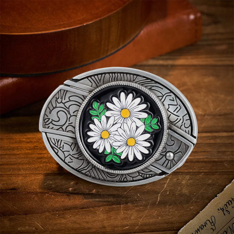 Ceinture en cuir avec boucle de couteau pliant dissimulé White Daisy Daydream - Marguerite blanche - Sans ceinture - Ceinture non incluse - image 0