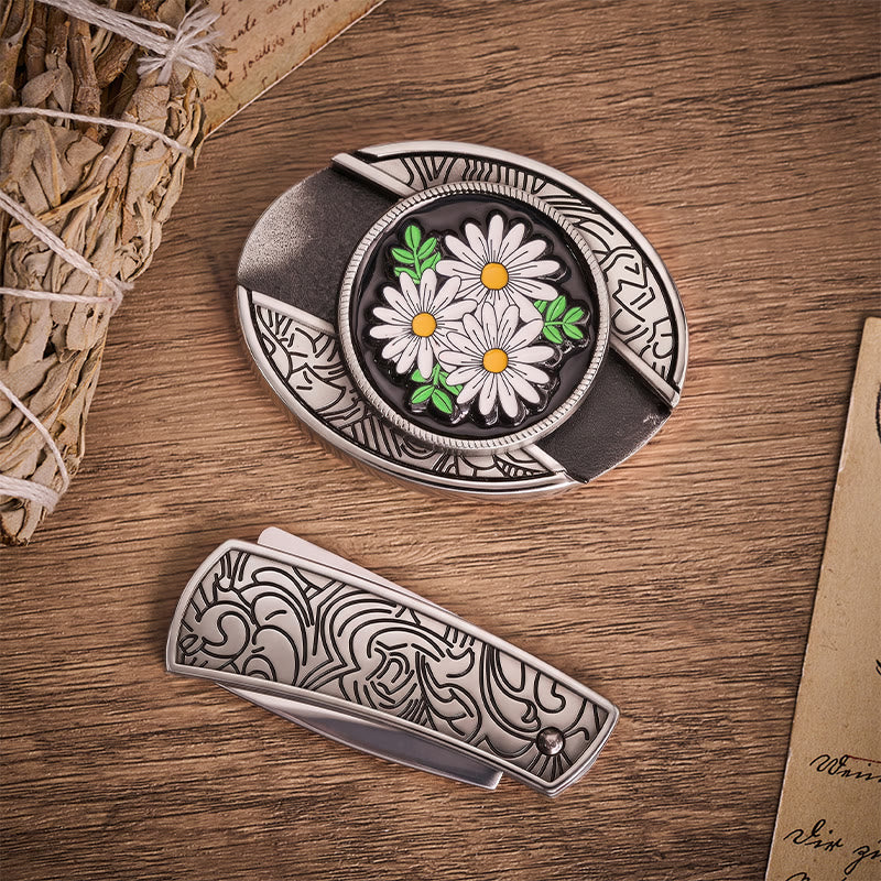 Ceinture en cuir avec boucle de couteau pliant dissimulé White Daisy Daydream - image 10