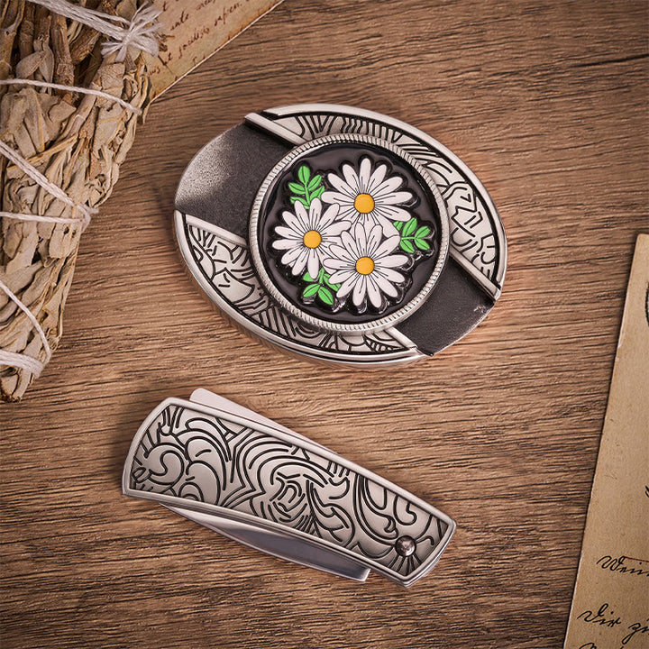 Ceinture en cuir avec boucle de couteau pliant dissimulé White Daisy Daydream - image 10