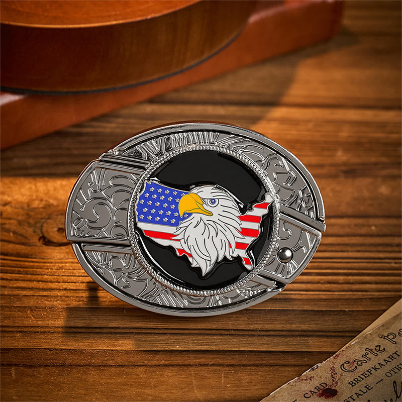 Ceinture en cuir avec boucle de couteau pliant dissimulée, drapeau américain Freedom et aigle. - Drapeau de l'aigle américain - Sans ceinture - Ceinture non incluse - image 0