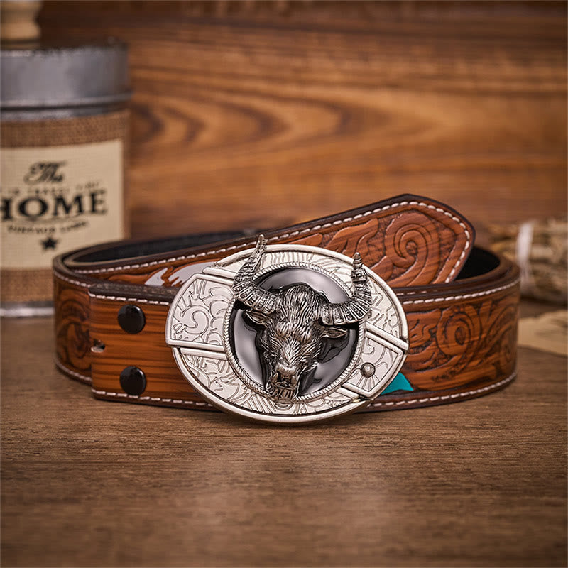 Ceinture en cuir avec boucle de couteau pliant dissimulé Longhorn Legend Bull Head - Taureau Longhorn - Ceinture de plumes brunes - 40 - image 7