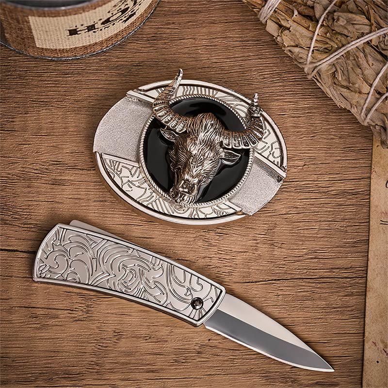 Ceinture en cuir avec boucle de couteau pliant dissimulé Longhorn Legend Bull Head - image 1