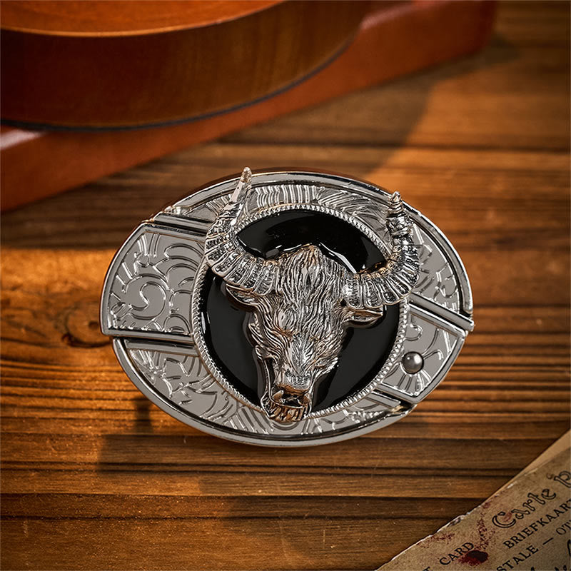 Ceinture en cuir avec boucle de couteau pliant dissimulé Longhorn Legend Bull Head - Taureau Longhorn - Sans ceinture - Ceinture non incluse - image 0