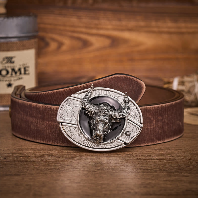 Ceinture en cuir avec boucle de couteau pliant dissimulé Longhorn Legend Bull Head - Taureau Longhorn - Ceinture marron vieillie - 42 - image 5