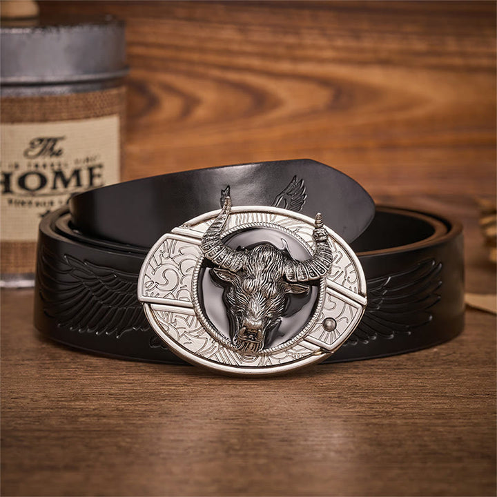 Ceinture en cuir avec boucle de couteau pliant dissimulé Longhorn Legend Bull Head - Taureau Longhorn - Ceinture noire à motif aigle en relief - 42 - image 2