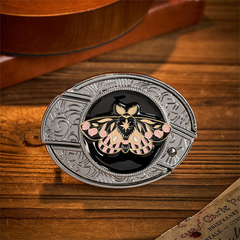 Ceinture en cuir avec boucle de couteau pliant dissimulé Mystic Moth rose et or - Papillon de nuit - Sans ceinture - Ceinture non incluse - image 0