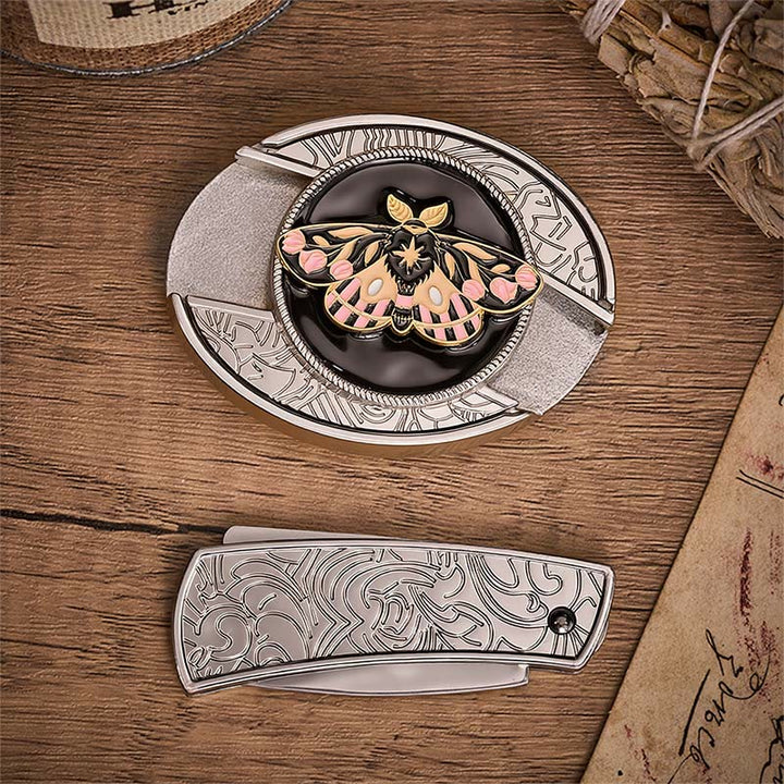 Ceinture en cuir avec boucle de couteau pliant dissimulé Mystic Moth rose et or - image 10