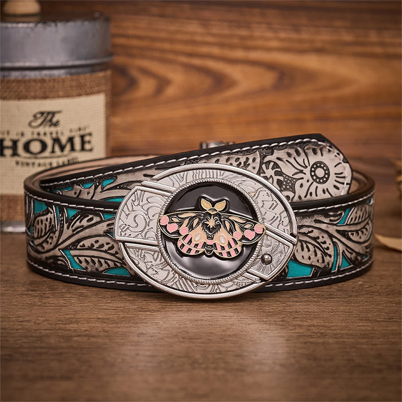 Ceinture en cuir avec boucle de couteau pliant dissimulé Mystic Moth rose et or - Papillon de nuit - Ceinture à fleurs grises - 42 - image 8