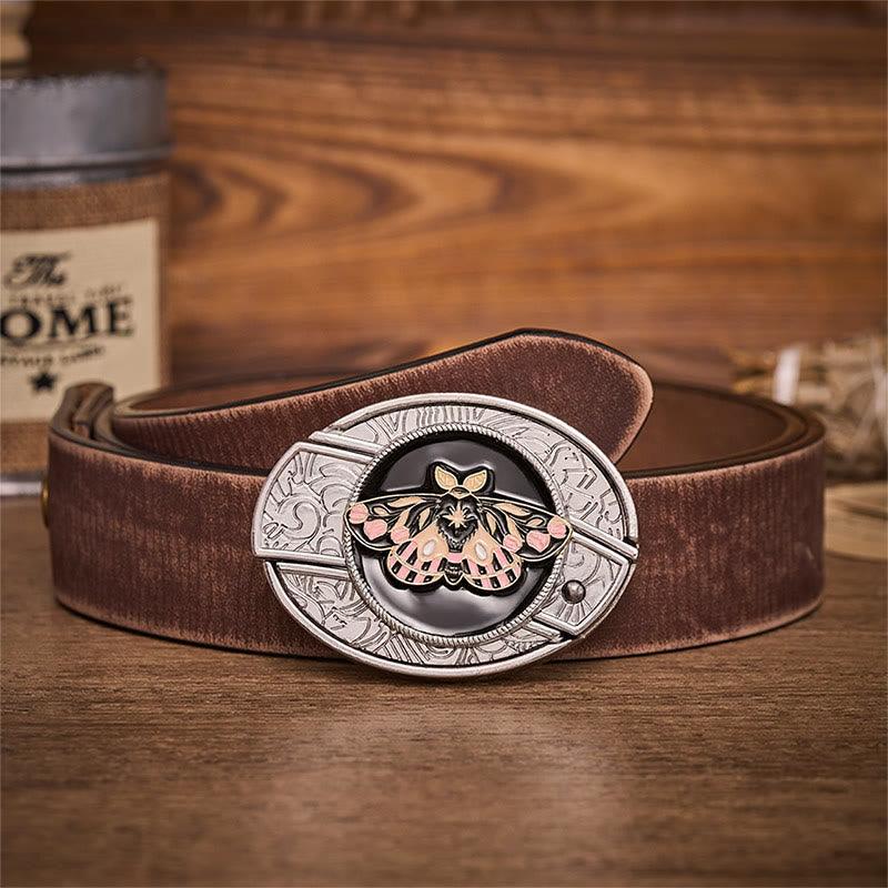 Ceinture en cuir avec boucle de couteau pliant dissimulé Mystic Moth rose et or - Papillon de nuit - Ceinture marron vieillie - 42 - image 5