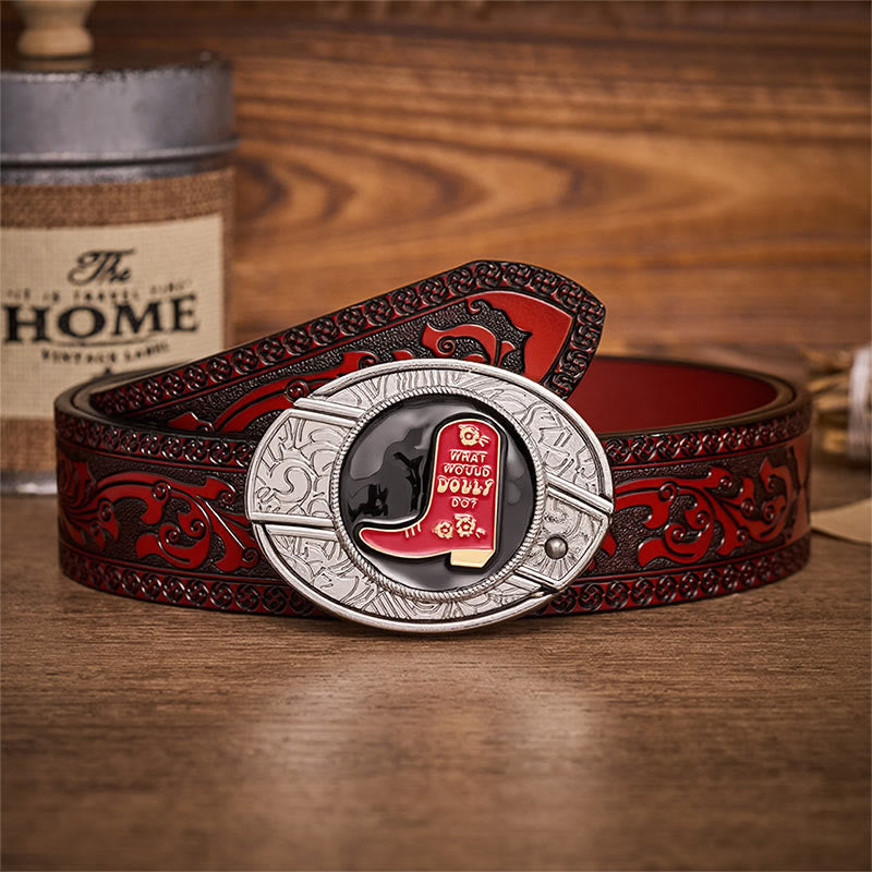 Ceinture en cuir avec boucle dissimulant un couteau pliant dans une botte de cowboy rouge - Bottes de cowboy rouges - Ceinture sculptée marron - 42 - image 6