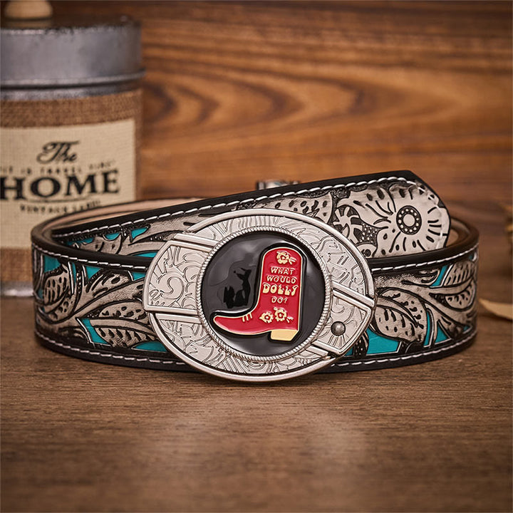 Ceinture en cuir avec boucle dissimulant un couteau pliant dans une botte de cowboy rouge - Bottes de cowboy rouges - Ceinture à fleurs grises - 42 - image 8
