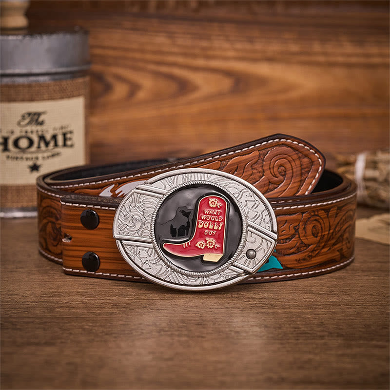 Ceinture en cuir avec boucle dissimulant un couteau pliant dans une botte de cowboy rouge - Bottes de cowboy rouges - Ceinture de plumes brunes - 40 - image 7