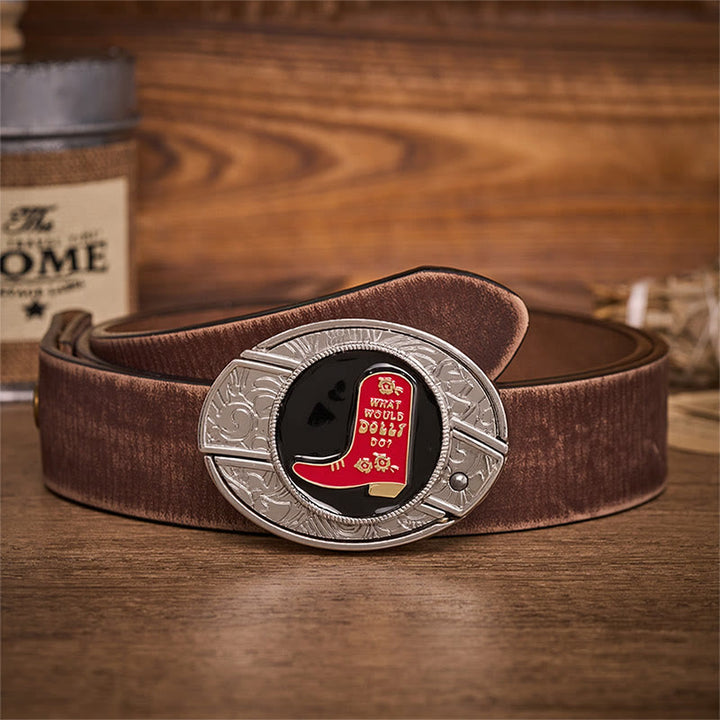 Ceinture en cuir avec boucle dissimulant un couteau pliant dans une botte de cowboy rouge - Bottes de cowboy rouges - Ceinture marron vieillie - 42 - image 5