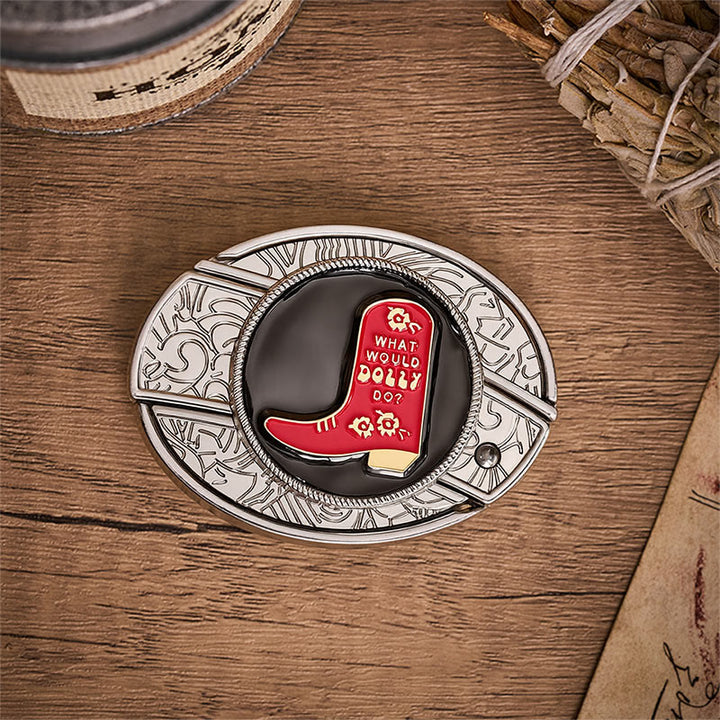 Ceinture en cuir avec boucle dissimulant un couteau pliant dans une botte de cowboy rouge - image 9
