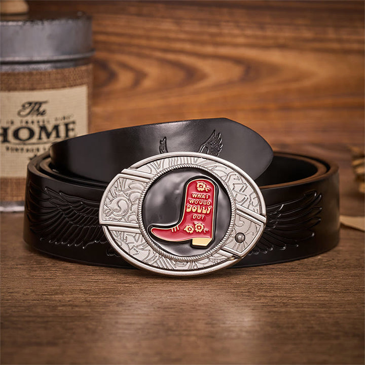 Ceinture en cuir avec boucle dissimulant un couteau pliant dans une botte de cowboy rouge - Bottes de cowboy rouges - Ceinture noire à motif aigle en relief - 42 - image 2