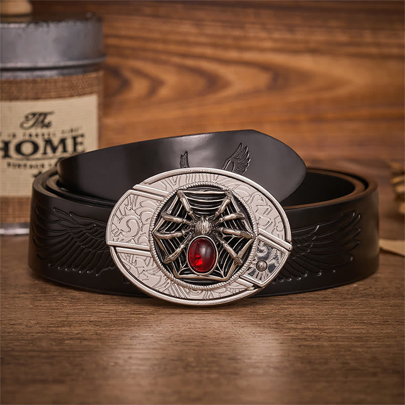 Ceinture en cuir avec boucle de couteau pliant dissimulée en forme d'araignée gothique et de toile d'araignée sanglante - Araignée - Ceinture noire à motif aigle en relief - 42 - image 2