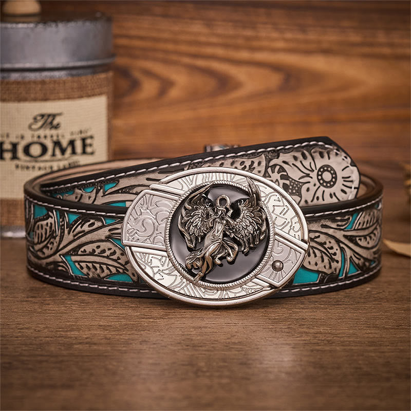 Ceinture en cuir avec boucle de couteau pliant dissimulée « Ange de la Protection et de la Foi » - Ange - Ceinture à fleurs grises - 42 - image 8