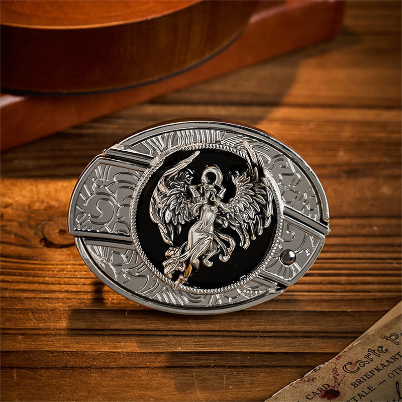 Ceinture en cuir avec boucle de couteau pliant dissimulée « Ange de la Protection et de la Foi » - Ange - Sans ceinture - Ceinture non incluse - image 0