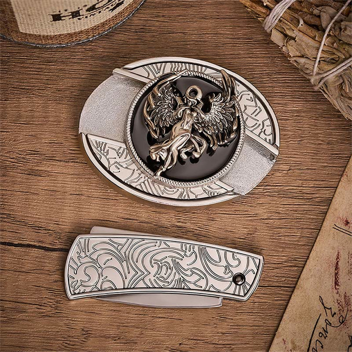 Ceinture en cuir avec boucle de couteau pliant dissimulée « Ange de la Protection et de la Foi » - image 9