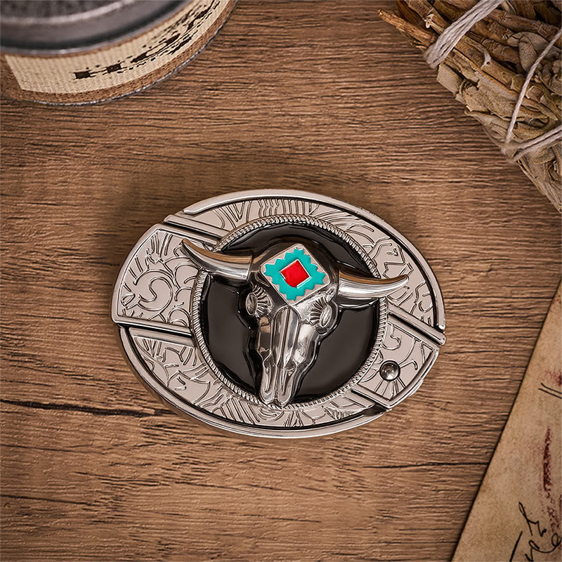 Ceinture en cuir avec boucle de couteau pliant dissimulée Desert Spirit Aztec en forme de crâne de taureau et motif de couteau pliant caché - image 9