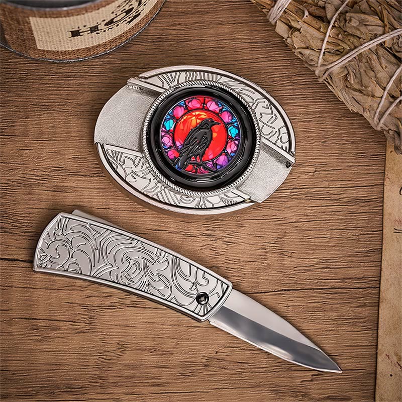 Ceinture en cuir avec boucle de couteau pliant dissimulé Midnight Raven Window - image 1