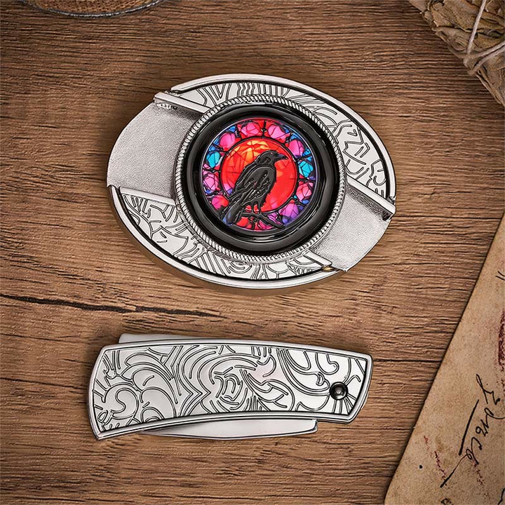 Ceinture en cuir avec boucle de couteau pliant dissimulé Midnight Raven Window - image 10