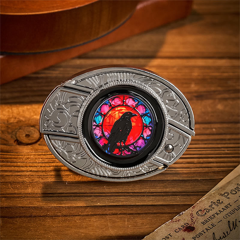 Ceinture en cuir avec boucle de couteau pliant dissimulé Midnight Raven Window - Fenêtre du Corbeau - Sans ceinture - Ceinture non incluse - image 0