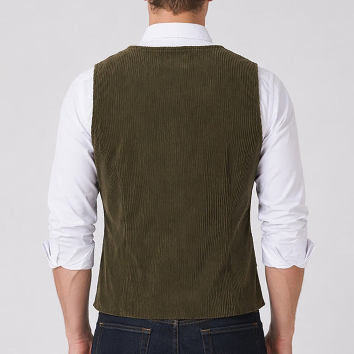 Gilet de costume minimaliste en velours côtelé à col en V, style rétro Ivy League - image 2