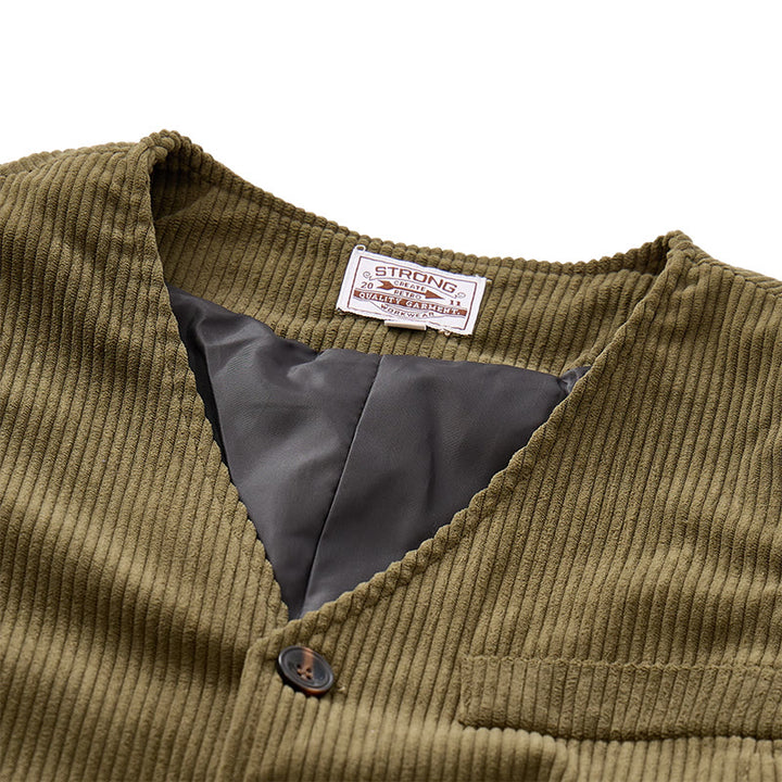 Gilet de costume minimaliste en velours côtelé à col en V, style rétro Ivy League - image 7