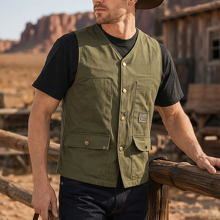 Gilet de travail tactique en toile multipoches - Vert armée - 3XL - image 0