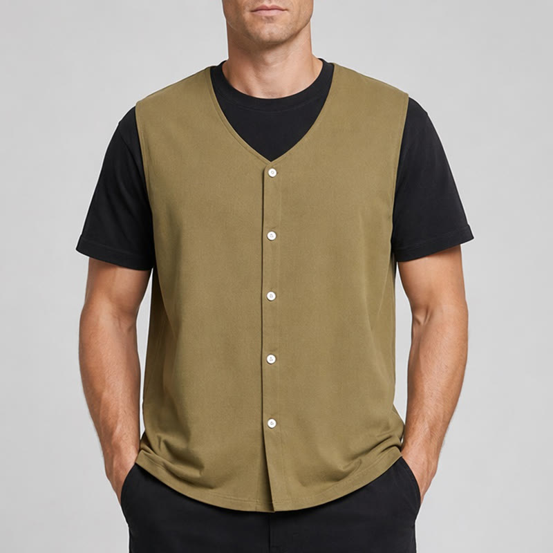 Gilet d'été simple pour homme en coton et lin uni - image 1