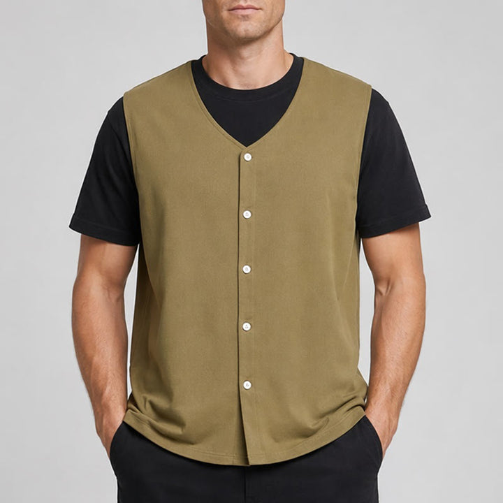 Gilet d'été simple pour homme en coton et lin uni - image 1