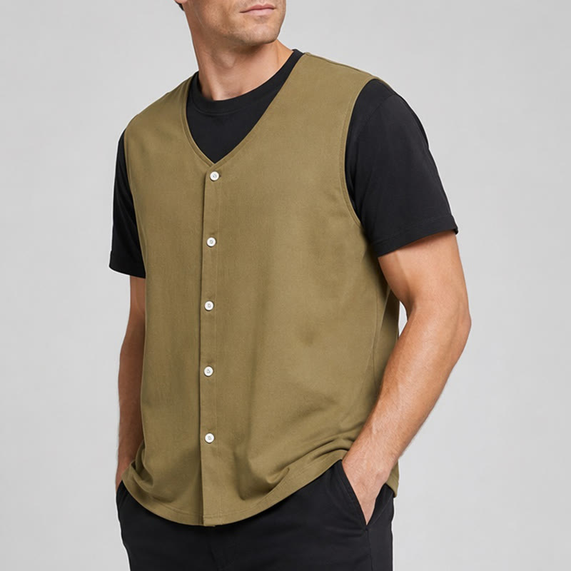 Gilet d'été simple pour homme en coton et lin uni - image 3