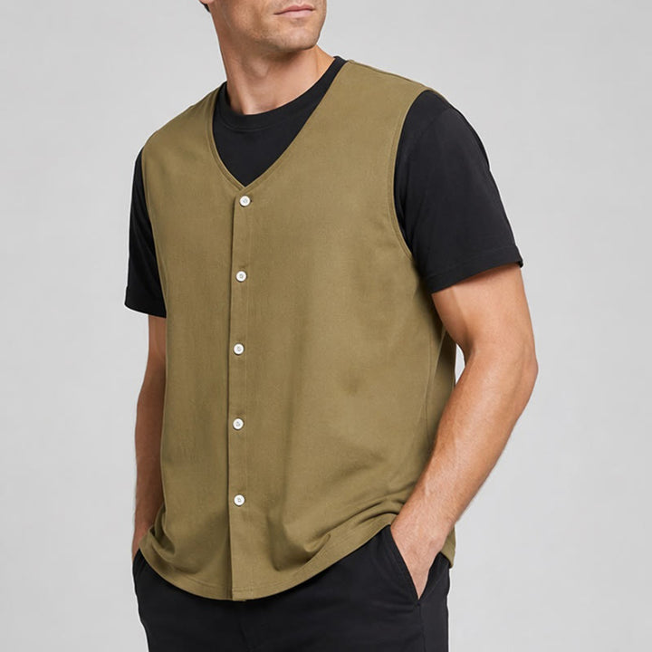 Gilet d'été simple pour homme en coton et lin uni - image 3