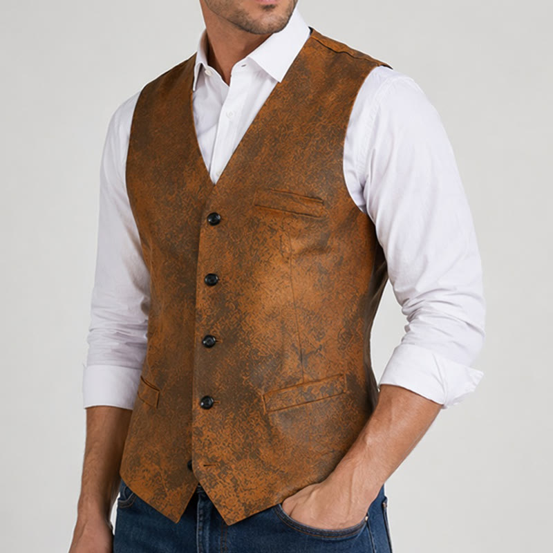 Gilet western robuste pour homme, imprimé marron tabac - image 3