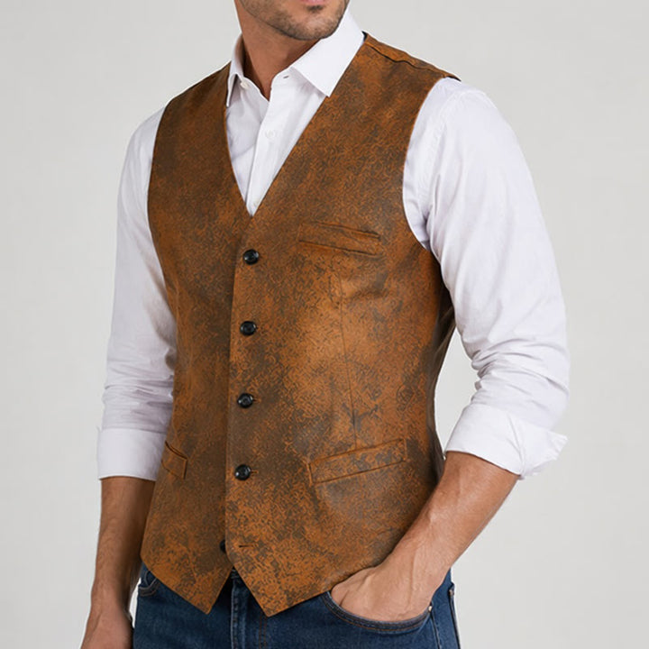 Gilet western robuste pour homme, imprimé marron tabac - image 3