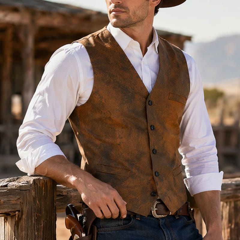 Gilet western robuste pour homme, imprimé marron tabac - Brun - 3XL - image 0