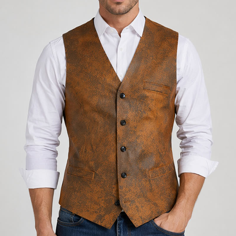 Gilet western robuste pour homme, imprimé marron tabac - image 1