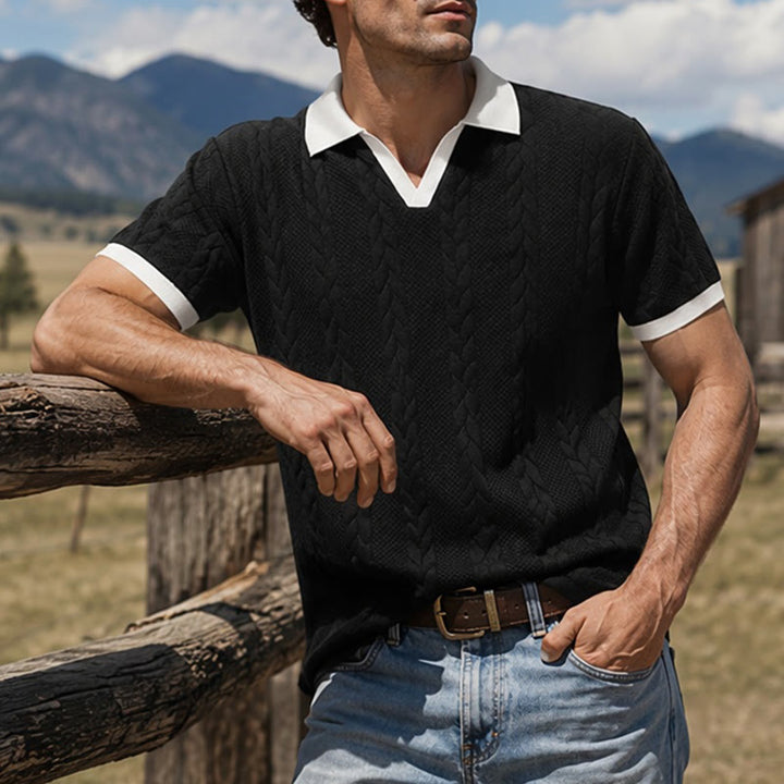 Polo décontracté en maille à col contrasté pour homme - Noir - 3XL - image 10
