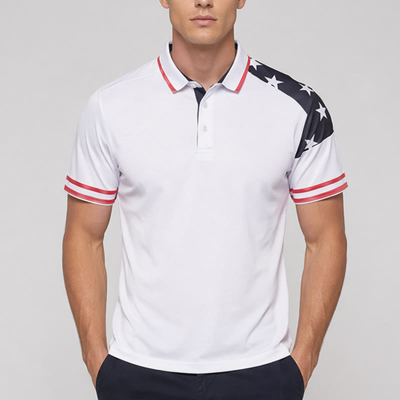 Polo pour homme à imprimé étoiles patriotiques inspiré du drapeau - image 1