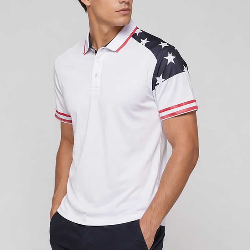 Polo pour homme à imprimé étoiles patriotiques inspiré du drapeau - image 2