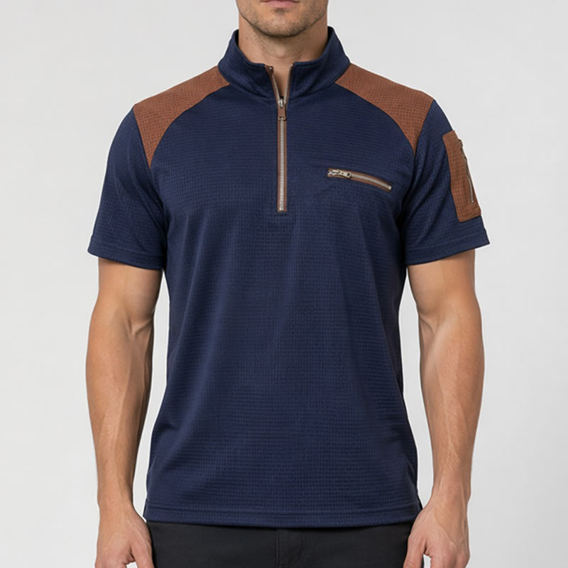 Polo homme à fermeture éclair et texture gaufrée - image 1
