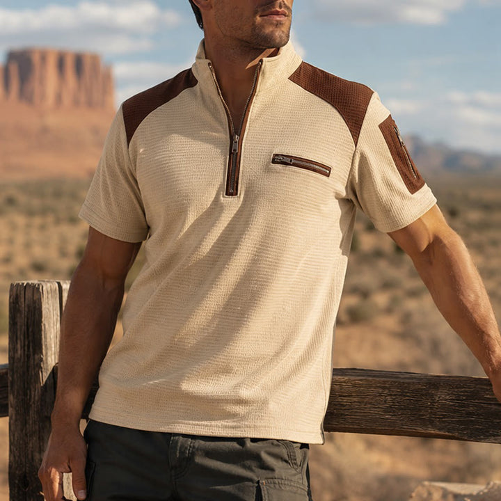 Polo homme à fermeture éclair et texture gaufrée - Kaki - 3XL - image 6