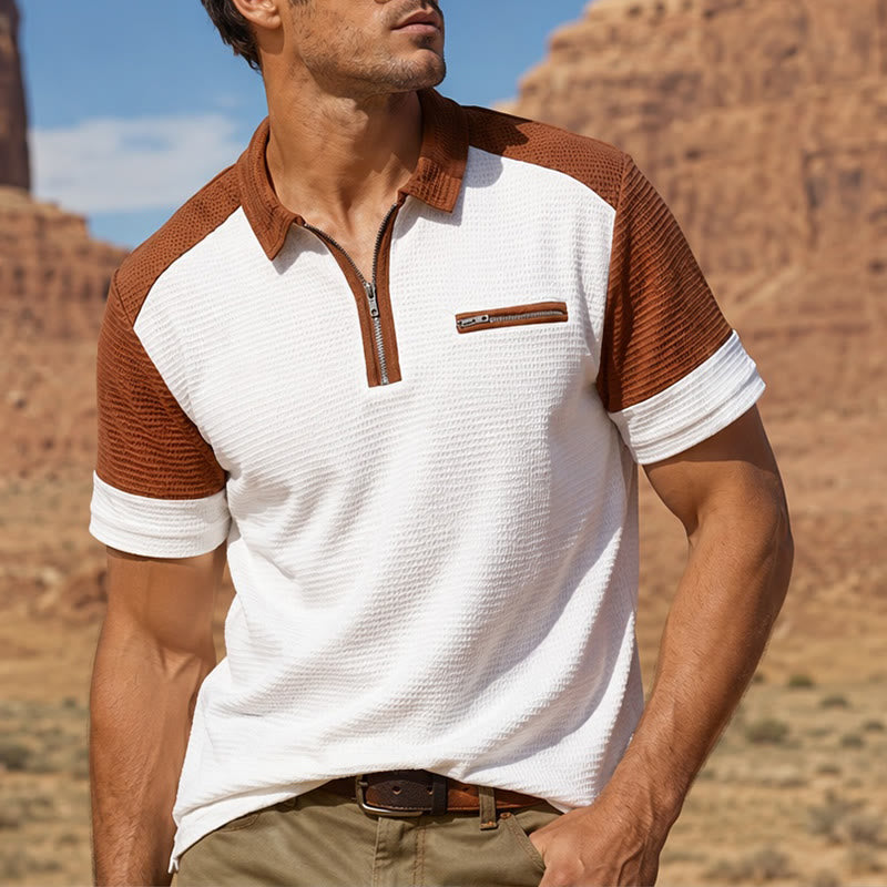 Polo d'été rétro à col zippé pour homme - Blanc - 3XL - image 4