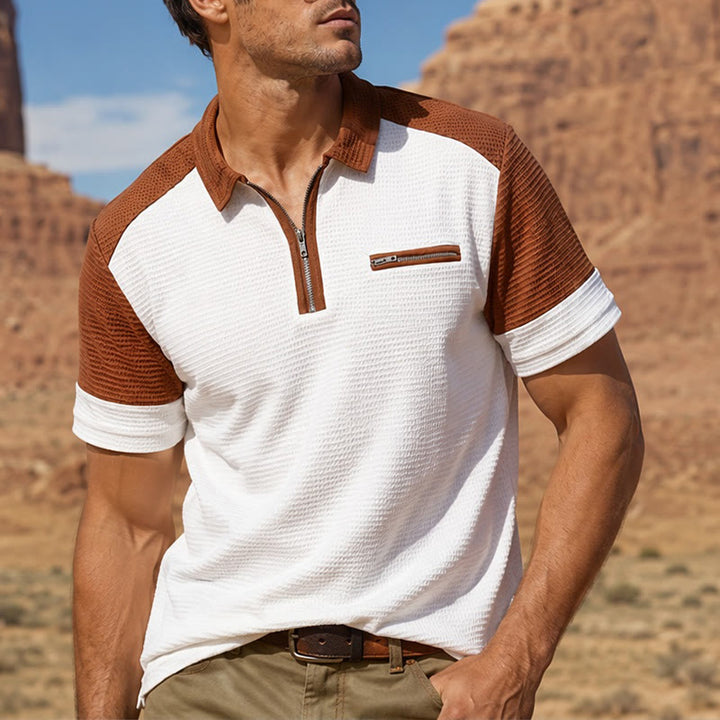 Polo d'été rétro à col zippé pour homme - Blanc - 3XL - image 4
