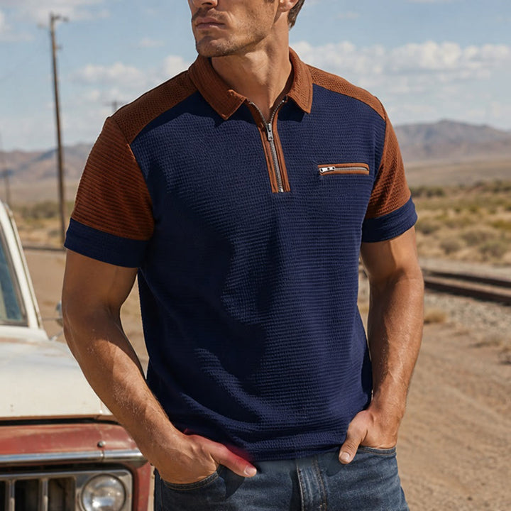 Polo d'été rétro à col zippé pour homme - Marine - 3XL - image 6
