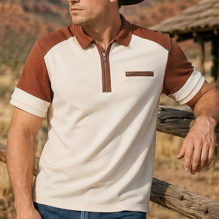 Polo d'été rétro à col zippé pour homme - Kaki - 3XL - image 0