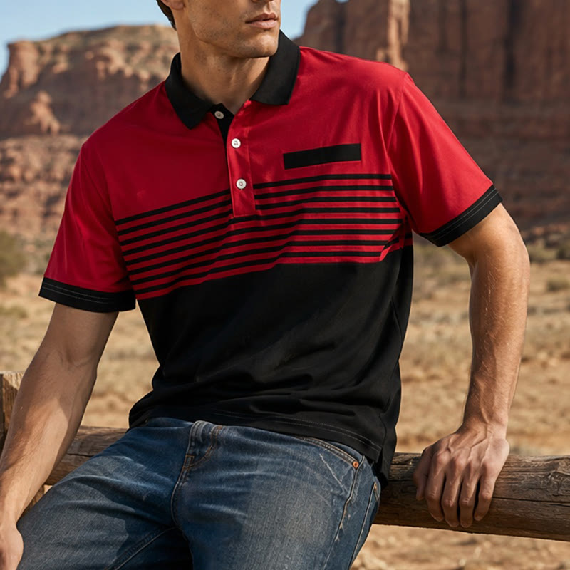 Polo d'été moderne à rayures noires pour homme - Rouge - 5XL - image 6