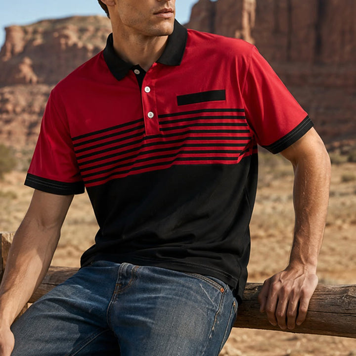 Polo d'été moderne à rayures noires pour homme - Rouge - 5XL - image 6